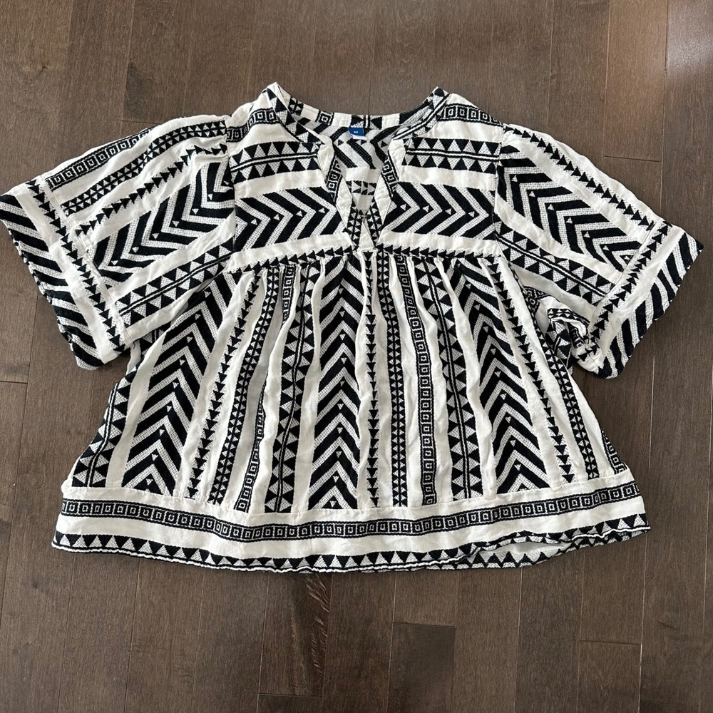 Old Navy Womens Jacquard Babydoll‎ Top Aztec Western Boho Black White 2X